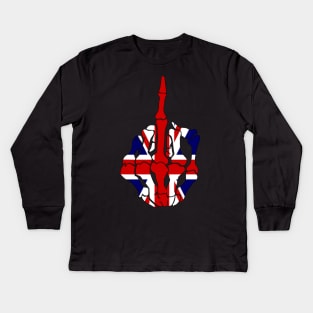 Skeleton Middle Finger United Kingdom Flag Kids Long Sleeve T-Shirt